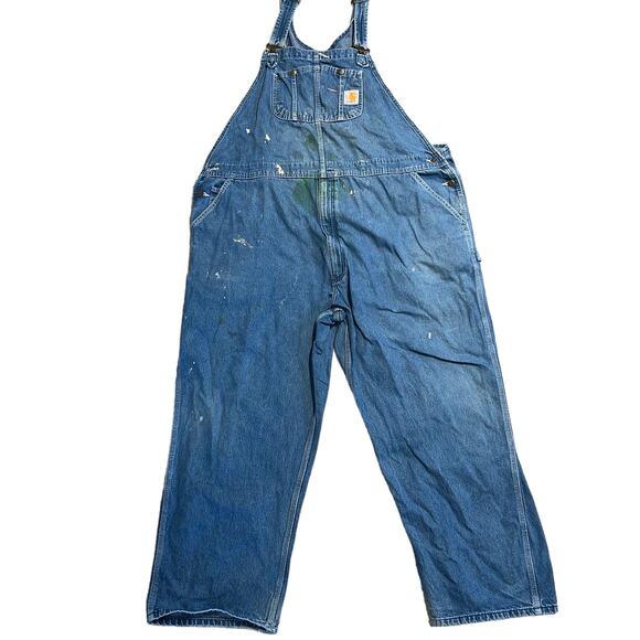 Carhartt Overalls Mens 48x29 Blue Jean Denim Work Farmer Utility Bib DISTRESSED - Picture 1 of 4